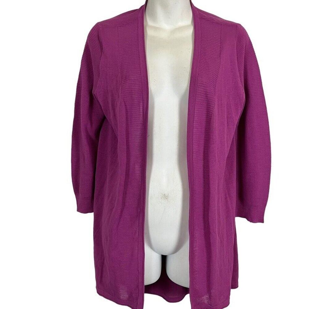 Chicos Womens Purple Longline Open Cardigan Thin Knit Cotton Blend Sweater 0 / S